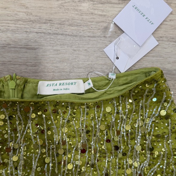 Yasmin Hand Beaded Mini SKIRT - Chartreuse - Picture 3 of 8
